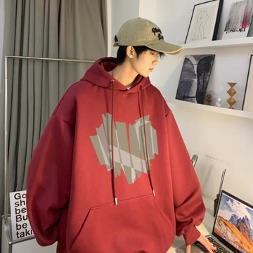 愛心印花重磅衛衣男連帽春秋季潮牌寬松休閑上衣美式復古運動外套