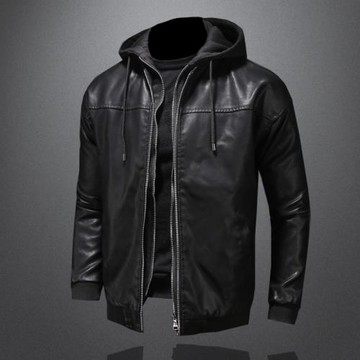 歐美漫威毒液假兩件皮衣男雙拉鏈連帽機車皮夾克可脫卸帽子潮外套