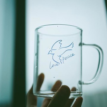 早上好商店|愛與和平 原創玻璃杯咖啡杯耐熱帶手柄可進微波爐