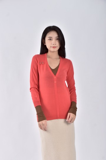 (M) fashion show質感針織假兩件紅色長袖上衣