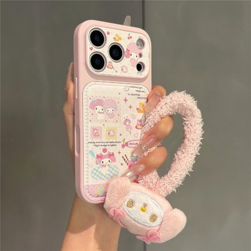 日系少女心 奶粉甜品 小羊 美樂蒂 iPhone 17 16 15 14 Pro max手機殼 毛絨手腕防丟繩 防摔保護