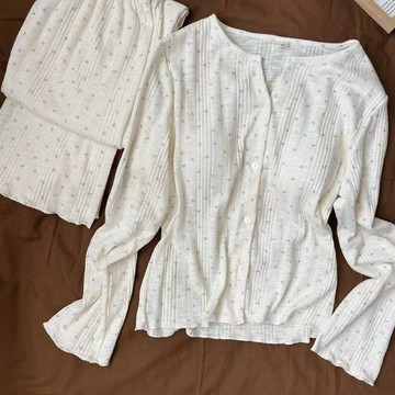 DUYI~夢詩 睡衣女帶胸墊春秋季新款長袖長褲棉質溫柔甜美碎花寬鬆家居服套裝