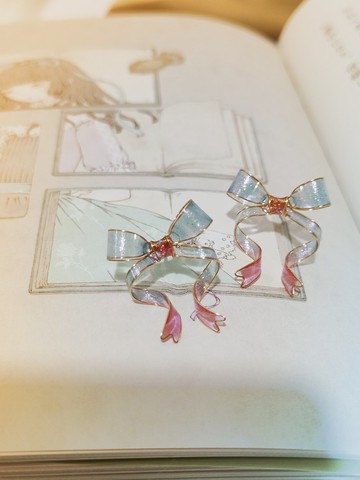 原創 | 夢幻漸變色 立體感蝴蝶結長絲帶925純銀耳釘耳夾 多色入