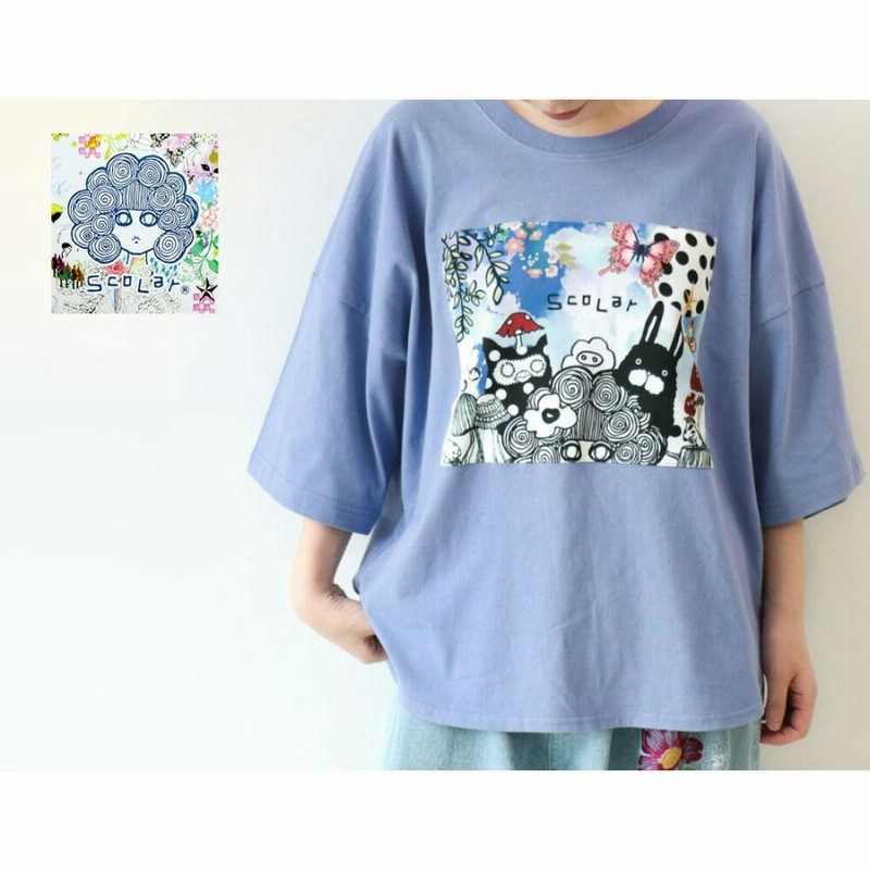スカラー ScoLar ラビルとフクミンらくがき風シャツ （ブルー） スカラー ScoLar ラビルとフクミンらくがき風シャツ （ブルー