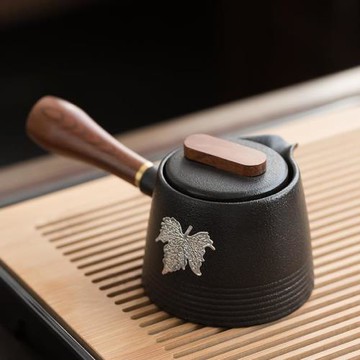 日式復古黑陶功夫茶具側把茶壺單壺陶瓷家用單個防燙茶道泡茶水壺