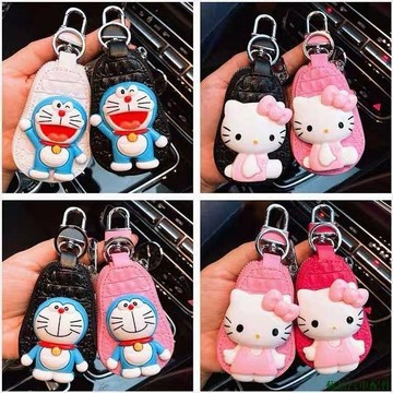 藝品上新👒通用汽車鑰匙包女士韓國可愛創意卡通汽車鑰匙皮套掛件車用鑰匙扣 汽車鑰匙包 HEYF