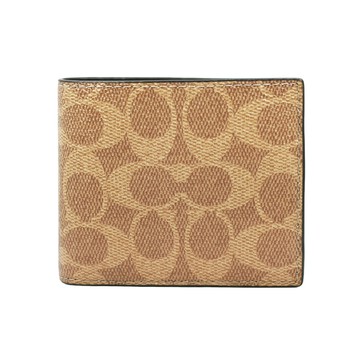 COACH 經典緹花/素面LOGO PVC皮革男用短夾