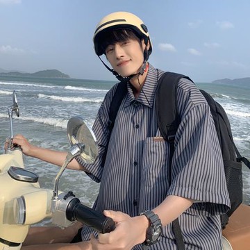 條紋襯衫男夏季2025新款美式高街潮牌短袖襯衣青少年寬松休閑外套