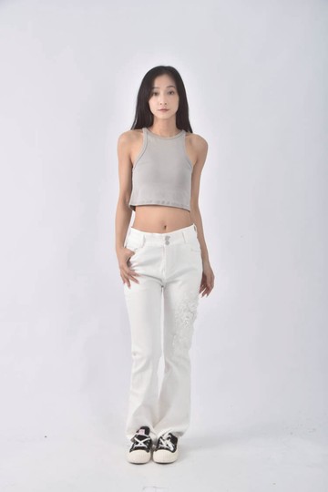 (XL) 高腰丹寧牛仔素面白色長褲