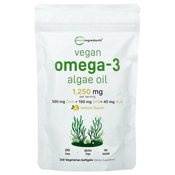 Micro Ingredients, Vegan Omega-3 Algae Oil, Lemon, 240 Vegetarian Softgels