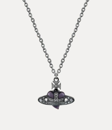 Vivienne Westwood Man. Diamante Heart Pendant Necklace Gunmetal Cubic Zirconia Men
