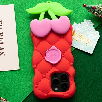 Candies iPhone 16 Pro - 菱格紋愛心櫻桃手機殼(紅)