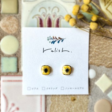 耳畔綻放的向日葵 陶器 金繼 耳針 耳夾 無耳洞耳夾 夏日 黃色 橙色 金色 向日葵 花朵 禮物 贈禮