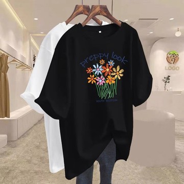 胖胖美依 印花T卹 大碼上衣 短袖T卹 學院風中大碼 M-6XL新款植物花短袖歐貨大碼寬鬆上衣-3602.