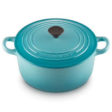 LE CREUSET 圓鐵鍋 附電木頭鍋蓋 3.3L 22cm 加勒比海藍 燉鍋 湯鍋 露營鍋 家庭必備  1個