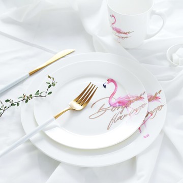 菜盤家用牛排西盤子火烈鳥餐盤創意圓碟子個性陶瓷餐具水果托盤