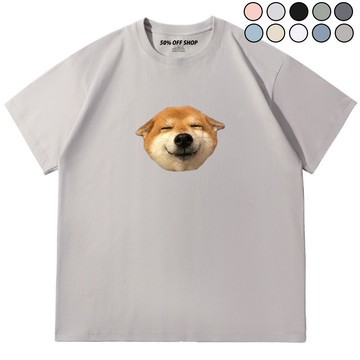 飛機耳微笑柴犬純棉短T 療癒狗狗插畫寬鬆重磅T恤 夏季中性情侶穿搭推薦 台灣高品質服飾