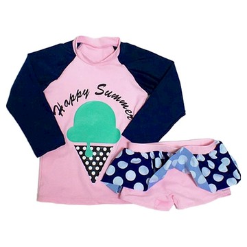 女童長袖防曬泳衣套裝 M 可愛風 海灘必備  夏日冰淇淋 多色