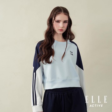 ELLE ACTIVE-潮流拼接撞色長袖上衣-淺藍