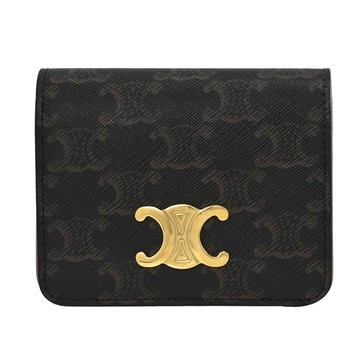 CELINE TRIOMPHE COMPACT 凱旋門印花釦式零錢短夾.深咖