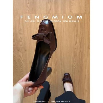 風靡家~復古風頭交叉綁帶通勤氣質高跟鞋女通勤一腳蹬淺口單鞋