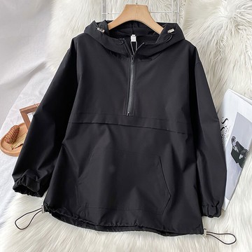 黑色秋款半拉鏈風衣女新款小個子秋裝女裝衛衣早秋小眾外套