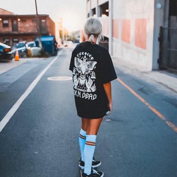 西海岸匪幫原創后背大幅印花純棉寬松T恤男蝴蝶大碼Oversize短袖