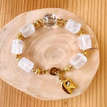 白幽靈  白水晶 金色鈦鋼手鏈