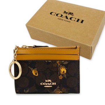 COACH 經典C LOGO悠遊卡夾鑰匙圈/零錢包附禮盒(深咖/花卉)