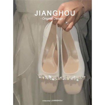 匠逅、小香風粗跟單鞋淑女氣質晚晚風溫柔鞋中跟伴娘鞋水鉆高跟鞋