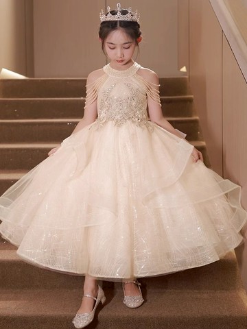 2025新款女童公主裙高端花童晚禮服輕奢小眾兒童鋼琴演出服高級感