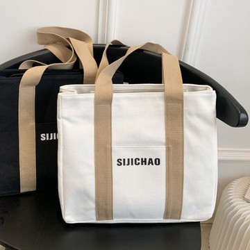 2022新款休閑帆布包韓版大容量托特包簡約字母單肩包百搭手提大包