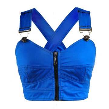 原創設計 歐美性感露腰藍色牛仔裹胸抹胸上衣 超短款露臍吊帶背心