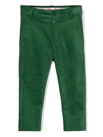 Kenzo Kids - logo-embroidered velvet trousers - kids - Cotton/Cotton/Elastane - 5 - Green