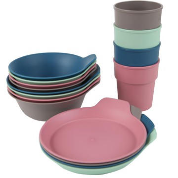 EASY&FREE Pastel系列 餐盤  16件組(各4個：大圓碗 + 小圓碗 + 餐盤 + 杯子)  灰色 + 綠色 + 藍色 + 粉色  1組