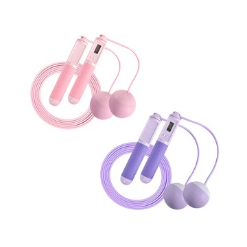 LEADER X 智能計數跳繩 2組 有線無線雙用 健身減肥  手柄19 x 3cm + 無線球直徑6.5cm + 有線繩280 x 0.2cm  粉紅色 + 紫色