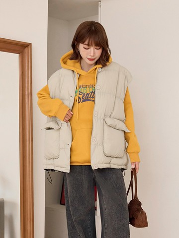 內刷毛美式字母印花寬鬆帽T