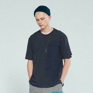 Patchwork Tool Bag Tee 藏藍做舊感工具袋拼接山系工裝短袖T恤