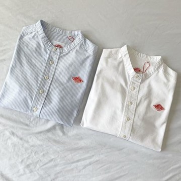 春品日單純色翻領水洗牛津紡女式條紋襯衫長袖鄭秀晶襯衣DANTON