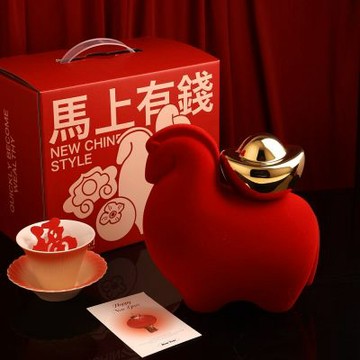 馬上有錢 桌上擺設 紅色陶瓷馬 造型裝飾品 本命年擺件 新年禮物 客廳玄關擺件