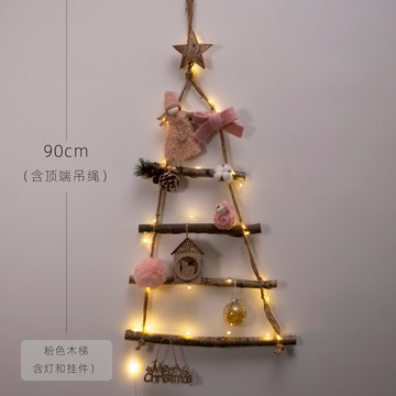 圣誕節裝飾品diy粉色木梯門掛家居墻面商場櫥窗場景布置創意擺件