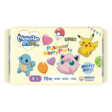 【MamyPoko 滿意寶寶】純水濕巾厚型-寶可夢版 70張