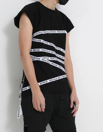 FINDSENSE MD 韓國 男 街頭 時尚 暗黑 白色字母織帶 字母印花 寬鬆 潮人款 打底衫 特色短T