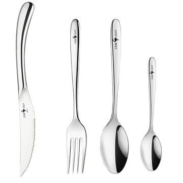 PUSH! 牛排刀叉勺西餐餐具 316不鏽鋼+420刀具鋼  刀(23.5cm) + 叉(20.5 x 2cm) + 大餐勺(20.5cm) + 小餐勺(16.2cm) 四件組  銀色  1組