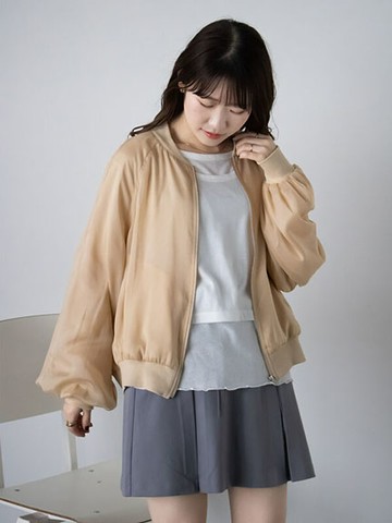微透感澎澎袖短版無領夾克(0F000564210) - ehka sopo