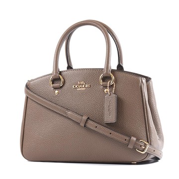 COACH Savannah 鵝卵石紋皮革手提斜背二用包-可可色小