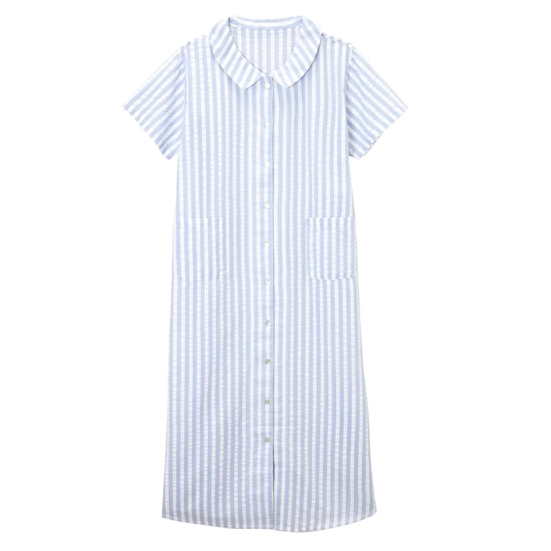 綿100 ストライプ半袖前開きシャツワンピースパジャマ サッカー素材 5l 通販 Lineポイント最大1 0 Get Lineショッピング