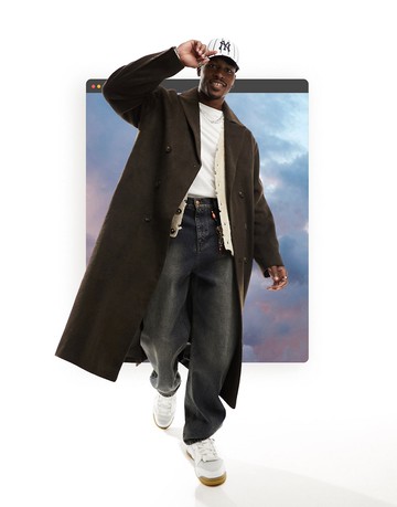ASOS DESIGN oversized wool mix overcoat in brown