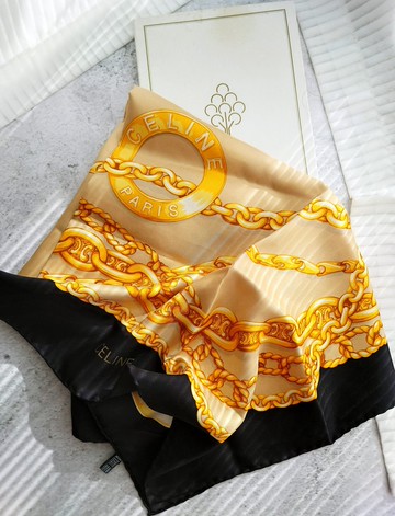 中古連盒 CELINE 星球凱旋門鏈條絲巾頸巾圍巾領巾圍脖披肩蓋毯