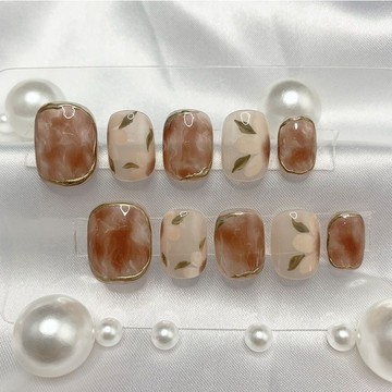 🎀台灣出貨🎀 瑪卡巴卡冰茶花美甲貼片成品奶咖暈染冰透夏穿戴甲指甲片